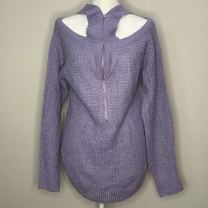 Love by Chesley Cutout Pullover Sweater 1/2 Zip Knit Lavender Purple Women L NEW